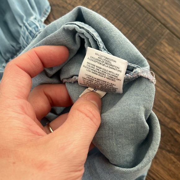 Express Denim Ruffle Off Shoulder Open Back Romper - Picture 5 of 7